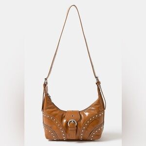 Fame Faux Leather Studded Trim Shoulder Bag